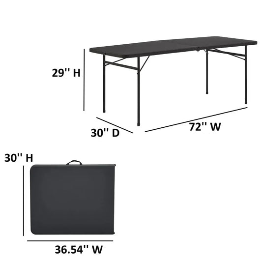 6 Foot Bi-Fold Plastic Folding Table Black Portable Table