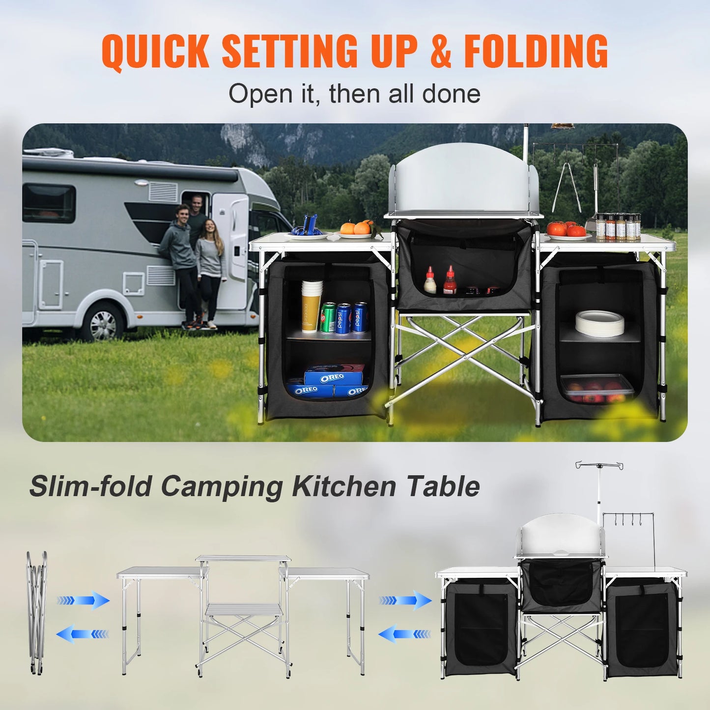 Camping Outdoor Kitchen Table Cabinet Foldable  Storage Rack