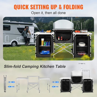 Camping Outdoor Kitchen Table Cabinet Foldable  Storage Rack