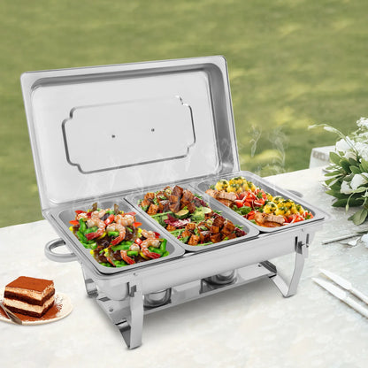 Chafing Dish Buffet Set, Self-service Stove Food Plates Stainless Steel Buffet Dishes with 3 Food Compartments