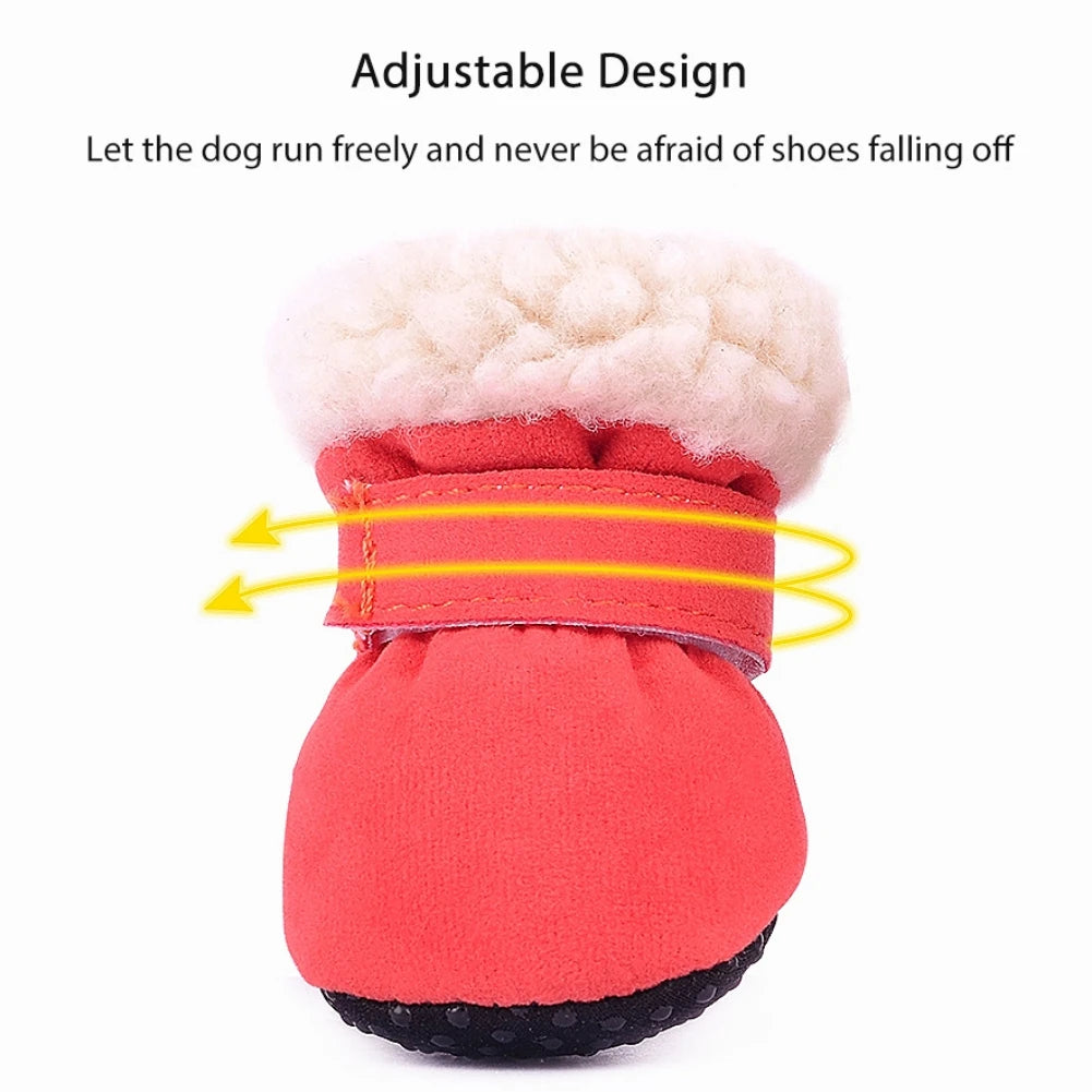 4Pcs Pet Dog Snow Boots Winter Warm Plush Dog Shoes for Small Medium Dog Cats S-XL Soft with Non-Slip Soles