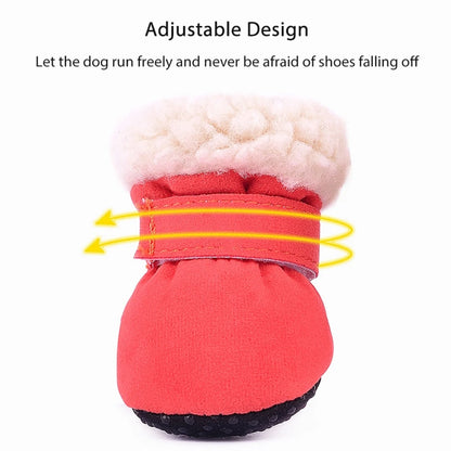 4Pcs Pet Dog Snow Boots Winter Warm Plush Dog Shoes for Small Medium Dog Cats S-XL Soft with Non-Slip Soles