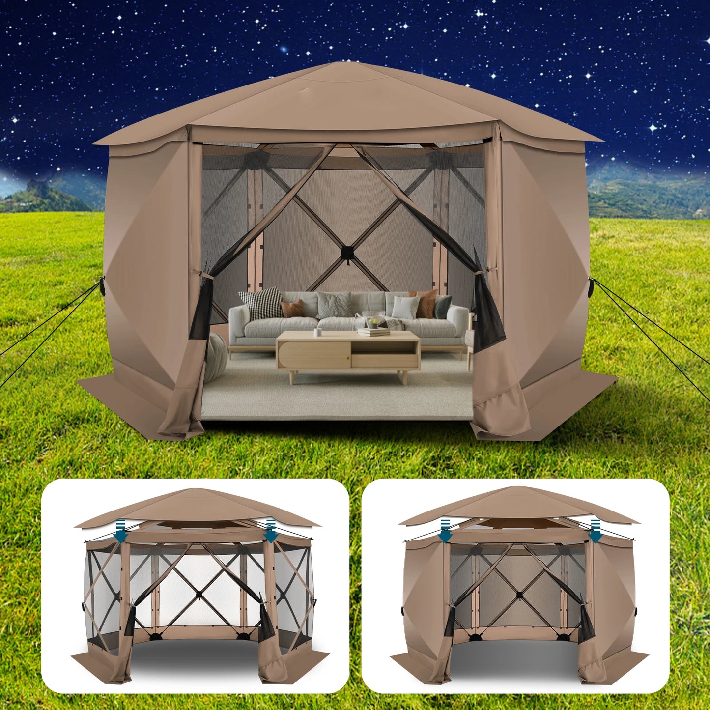 Pop up Gazebo Screen Tent for Camping, 12x12 Removable Roof, Outdoor Screened 5 walls