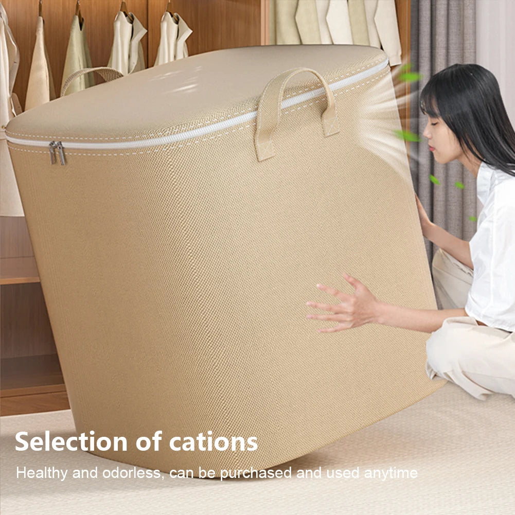 110/140L Clothes Storage Bag Foldable, with Zipper and Reinforced Handles for Clothing Comforter Blanket Bedding