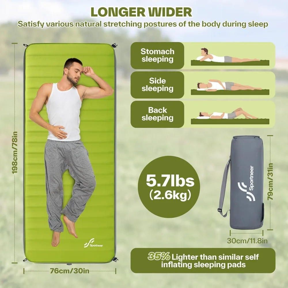 sleeping pad for camping: 4" ultra-thick air & foam mattress with 10 r value, large size 78" x 30"
