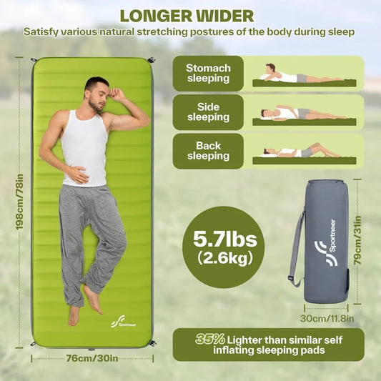 sleeping pad for camping: 4" ultra-thick air & foam mattress with 10 r value, large size 78" x 30"