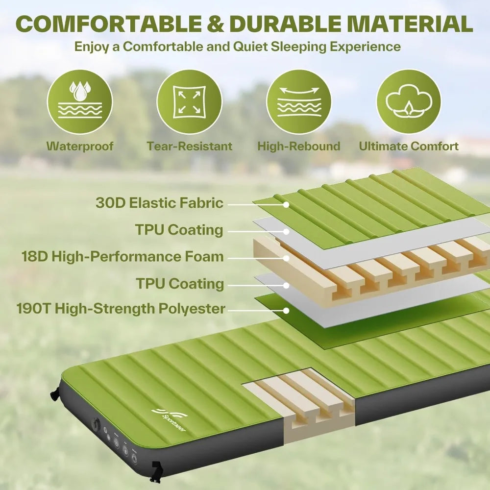 sleeping pad for camping: 4" ultra-thick air & foam mattress with 10 r value, large size 78" x 30"