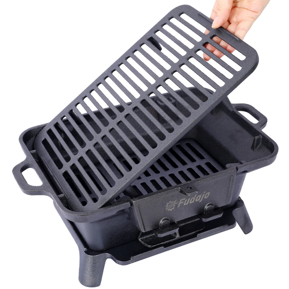 Cast Iron Grill, Portable Charcoal Grill 100% Cast Iron, Enameled, Durable