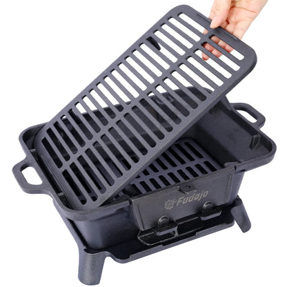 Cast Iron Grill, Portable Charcoal Grill 100% Cast Iron, Enameled, Durable