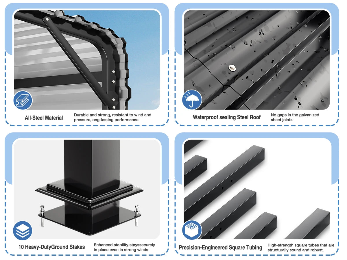 20x20/20x30/20x40FT Metal Carport with Enhanced Base Outdoor Heavy Duty Galvanized Car Shelter