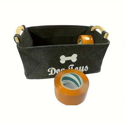 Soft Plush Dog Toy Storage Basket With Wooden Handle