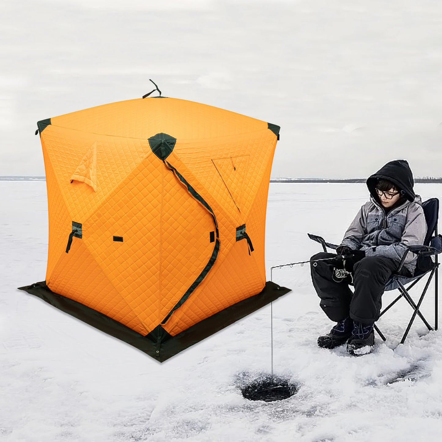 Insulated Ice Fishing Tent Portable Thermal Shelter Windproof Tent Freestanding for 1-2 People