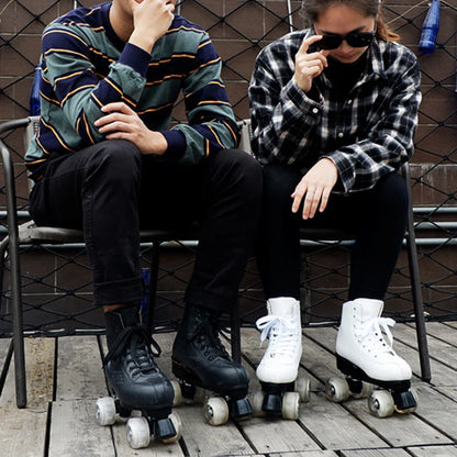 Double-Row Roller Skate Shoes Quad Sneakers Beginner Men Women Outdoor Skating  Size 34-45 Pu Leather