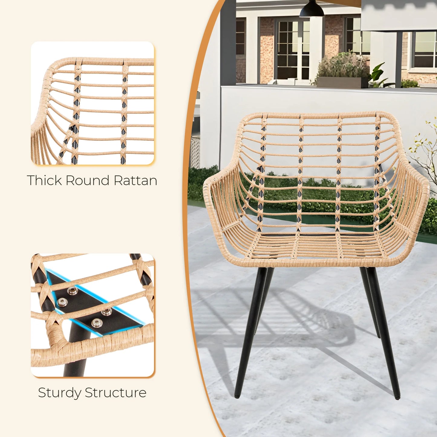 5 Piece Patio Furniture Set, Outdoor Wicker All-Weather PE Rattan Chairs with Ottoman & table