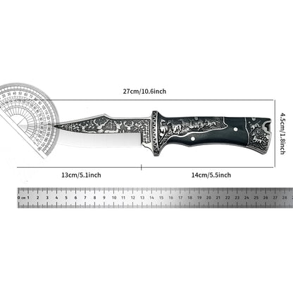 High Quality Steel Hunting Knife, Outdoor Survival Knife, Rubber Anti Slip Handle, Equipped with Leather Case