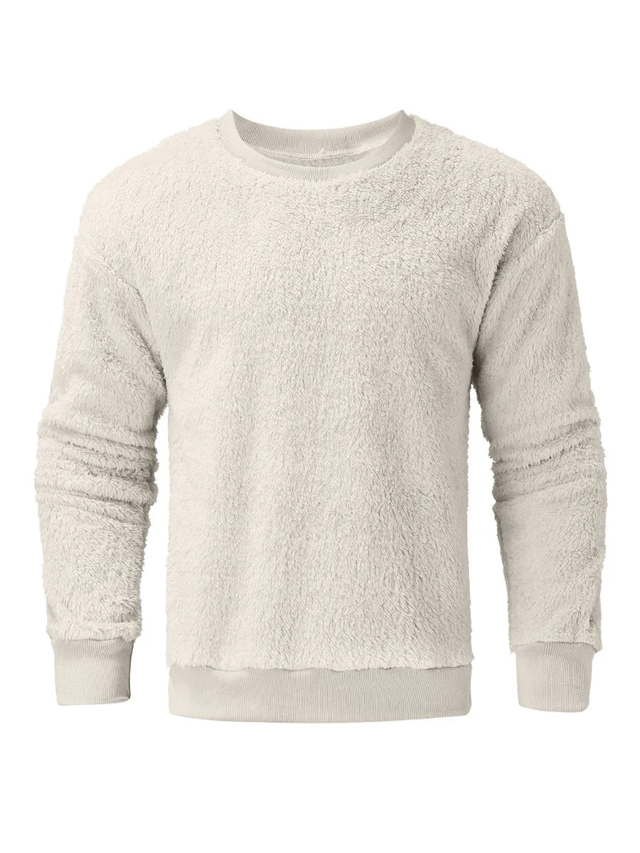 Men’s Sweatshirt Long Sleeve Crew Neck Furry Casual Pullover Hoodie Warm Streetwear