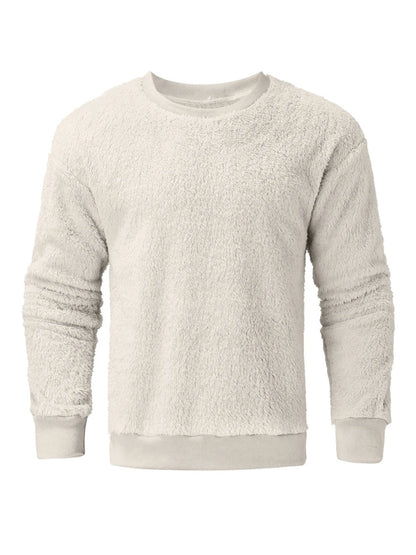 Men’s Sweatshirt Long Sleeve Crew Neck Furry Casual Pullover Hoodie Warm Streetwear