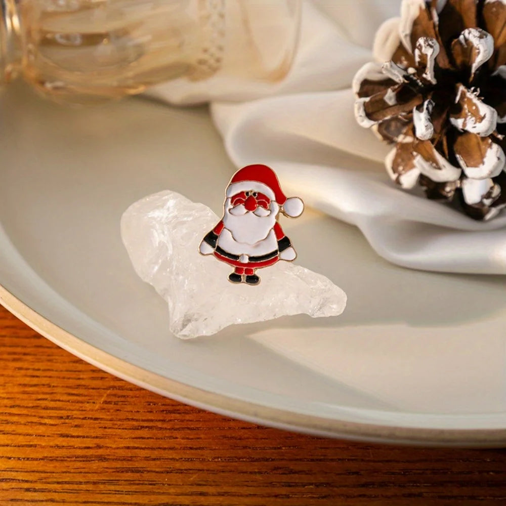 9pcs Christmas Reindeer Brooch, Cute Snowman Santa Claus Enamel Pin, Metal Badge Backpack Clothing Accessories Christmas Gifts