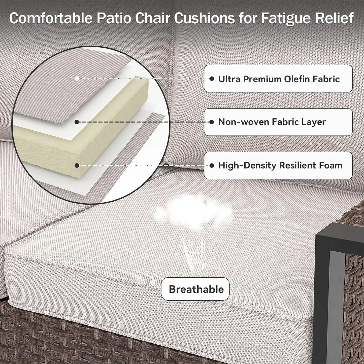 Outdoor Chair Cushions, 24" x 23" High-Density Foam & Removable Zipper Cover- Beige