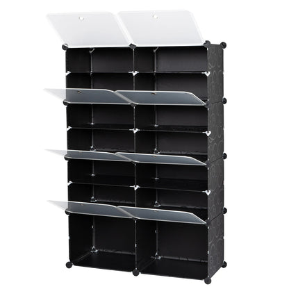 7-Tier Portable 28 Pair Shoe Rack Organizer 14 Grids Tower Shelf Storage Cabinet Stand Expandable for Heels, Boots