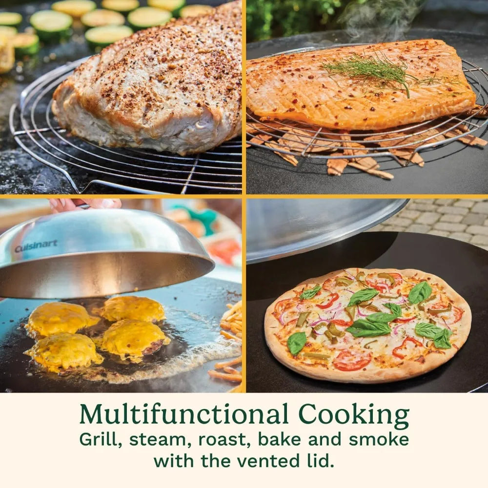 Cuisinart 360-Degree Griddle Outdoor Cooking Center, 22-Inch Round Flat Top Grill with Stainless Steel Vented Cover.