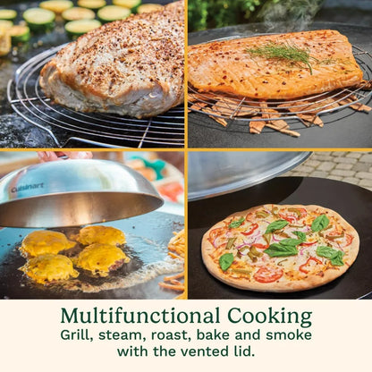 Cuisinart 360-Degree Griddle Outdoor Cooking Center, 22-Inch Round Flat Top Grill with Stainless Steel Vented Cover.