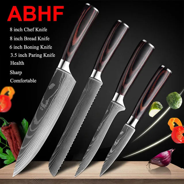 Kitchen Knives Set Laser Damascus Pattern Chef Knife Sharp Cleaver Slicing Utility Knives Tools