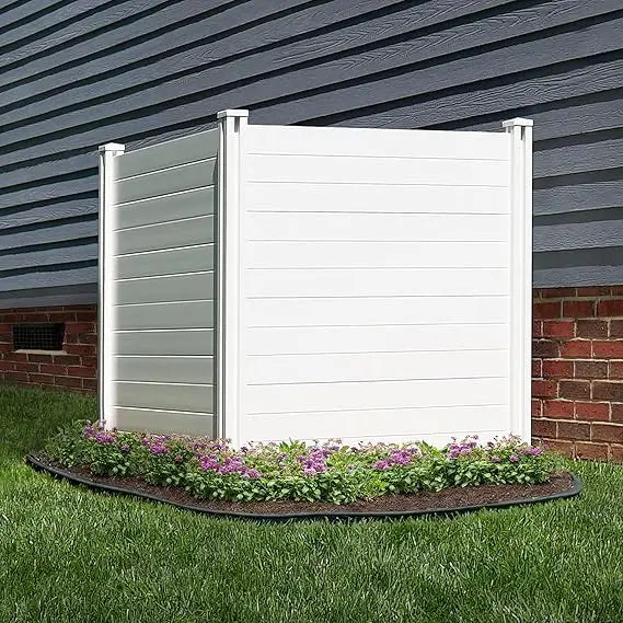 Premium White Vinyl Privacy Screen - 4ft High x 4ft Wide (2 Panels) Outdoor Fence for Air Conditioner and Privacy