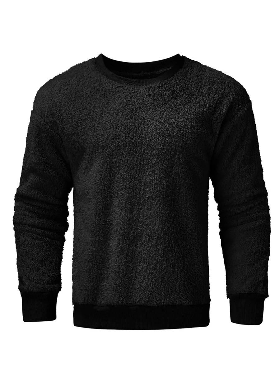 Men’s Sweatshirt Long Sleeve Crew Neck Furry Casual Pullover Hoodie Warm Streetwear