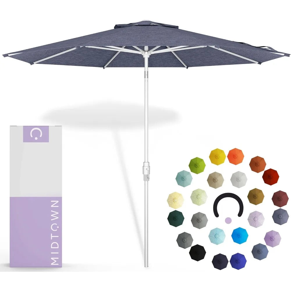 8 Ft. Patio Umbrella Polyester Fabric - Fiberglass Ribs, Auto-Tilt Aluminum Frame