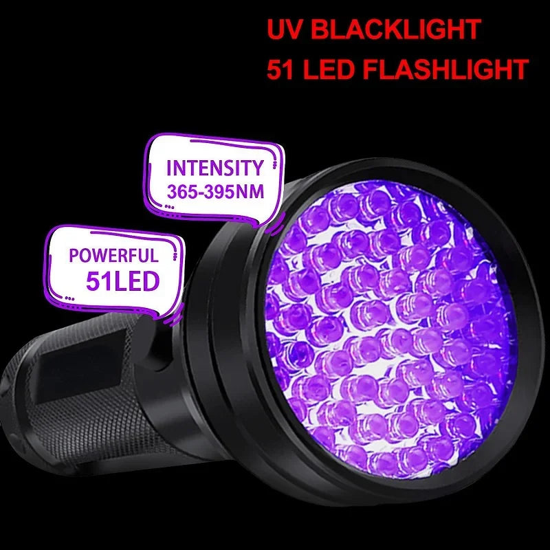 51 LED UV Flashlight Blacklight with 4-Slot Charger and AA Rechargeable Batteries