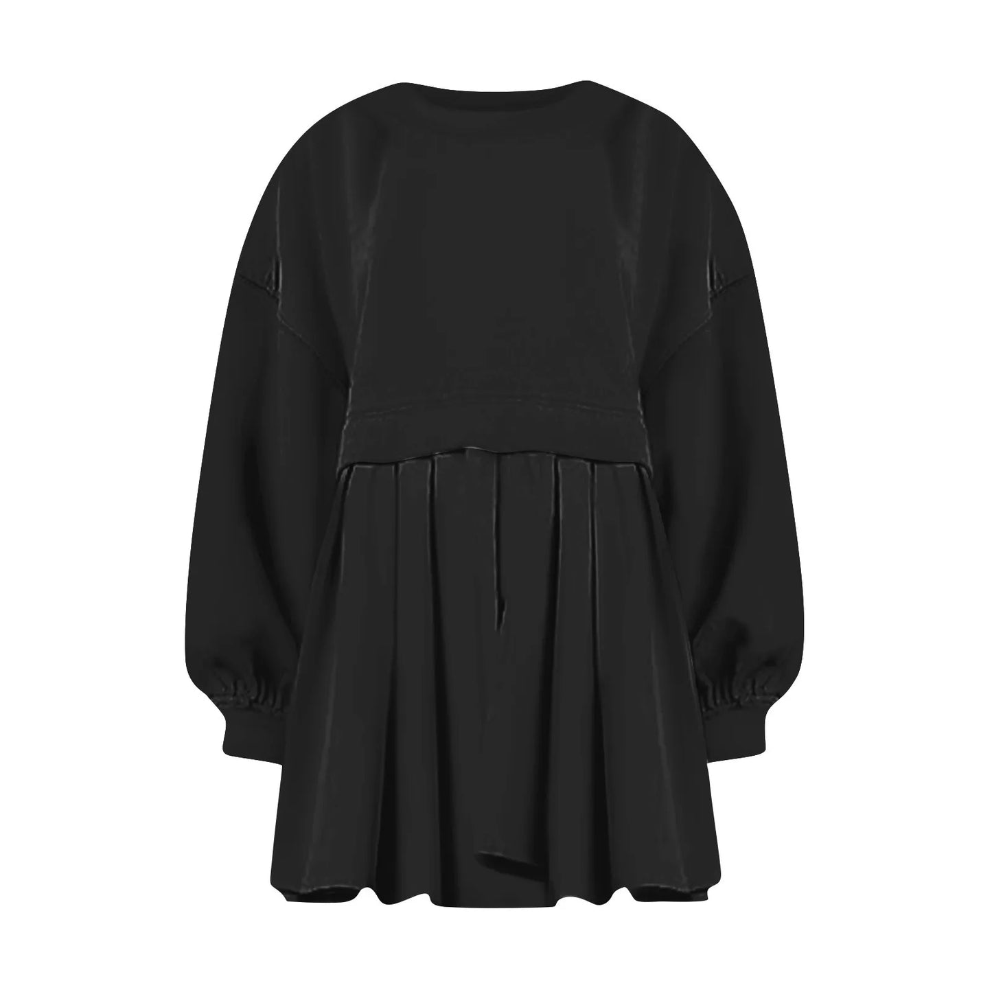 Women Sweatshirt Dress Long Sleeve Crewneck Pullover Loose Fit Tops Pleated Sweatshirts Dresses