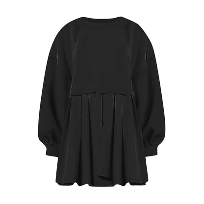 Women Sweatshirt Dress Long Sleeve Crewneck Pullover Loose Fit Tops Pleated Sweatshirts Dresses