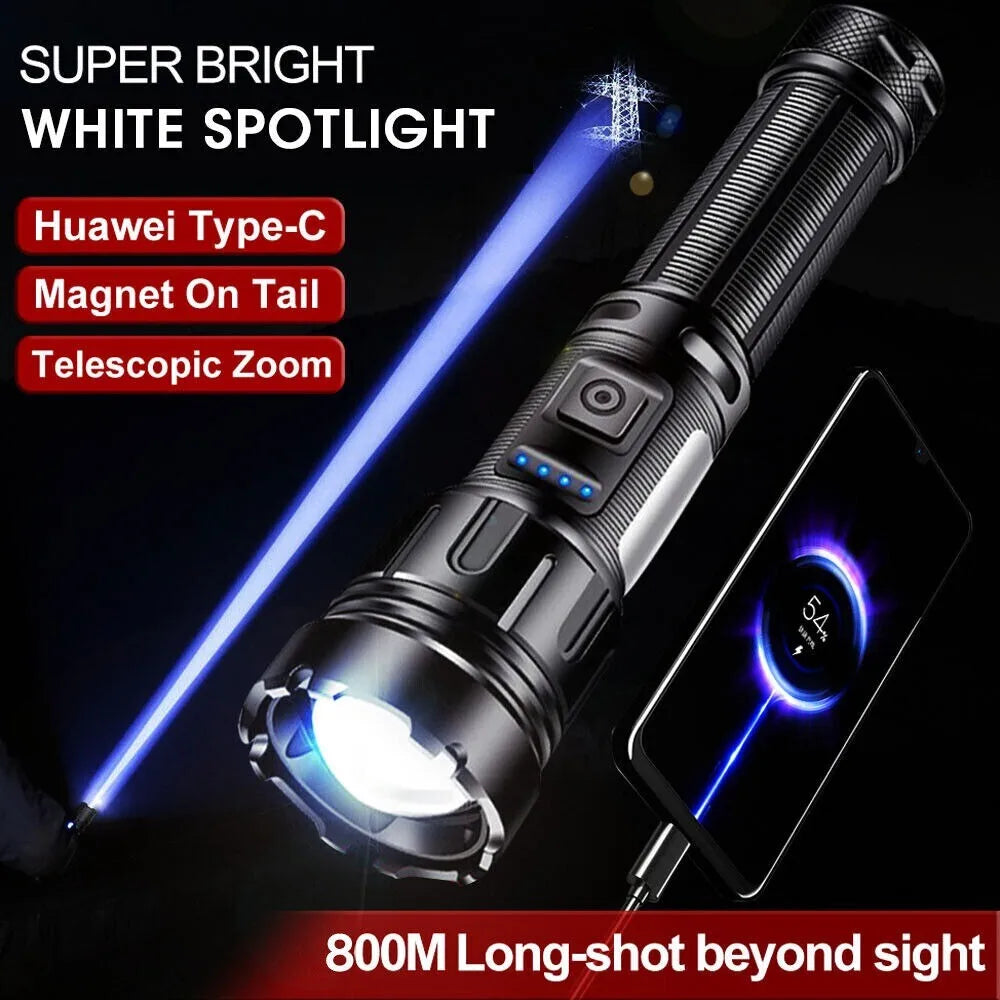 Portable High Power LED Flashlight Zoomable USB Rechargeable Waterproof Emergency Lamp