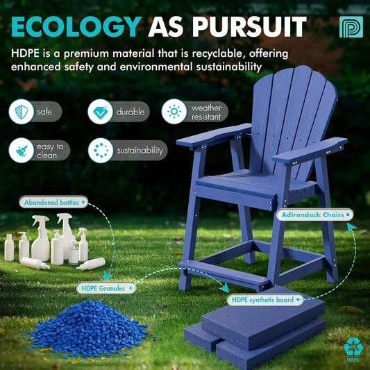 Tall  Chair Set of 2 with Double Connecting Tray, Wood Grain, Weather Resistant