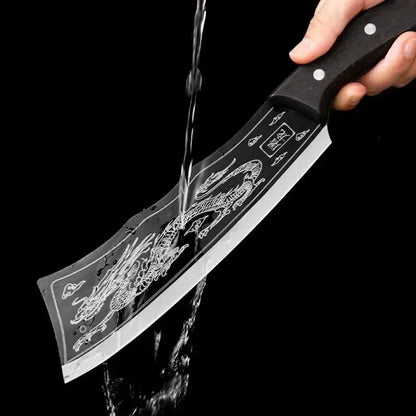 Hand forged stainless steel bone chopping knife with scabbard,