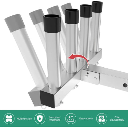 Stainless Steel Fishing Rod Holder 4 Link Tubes, 2" Trailer Hitch Receiver