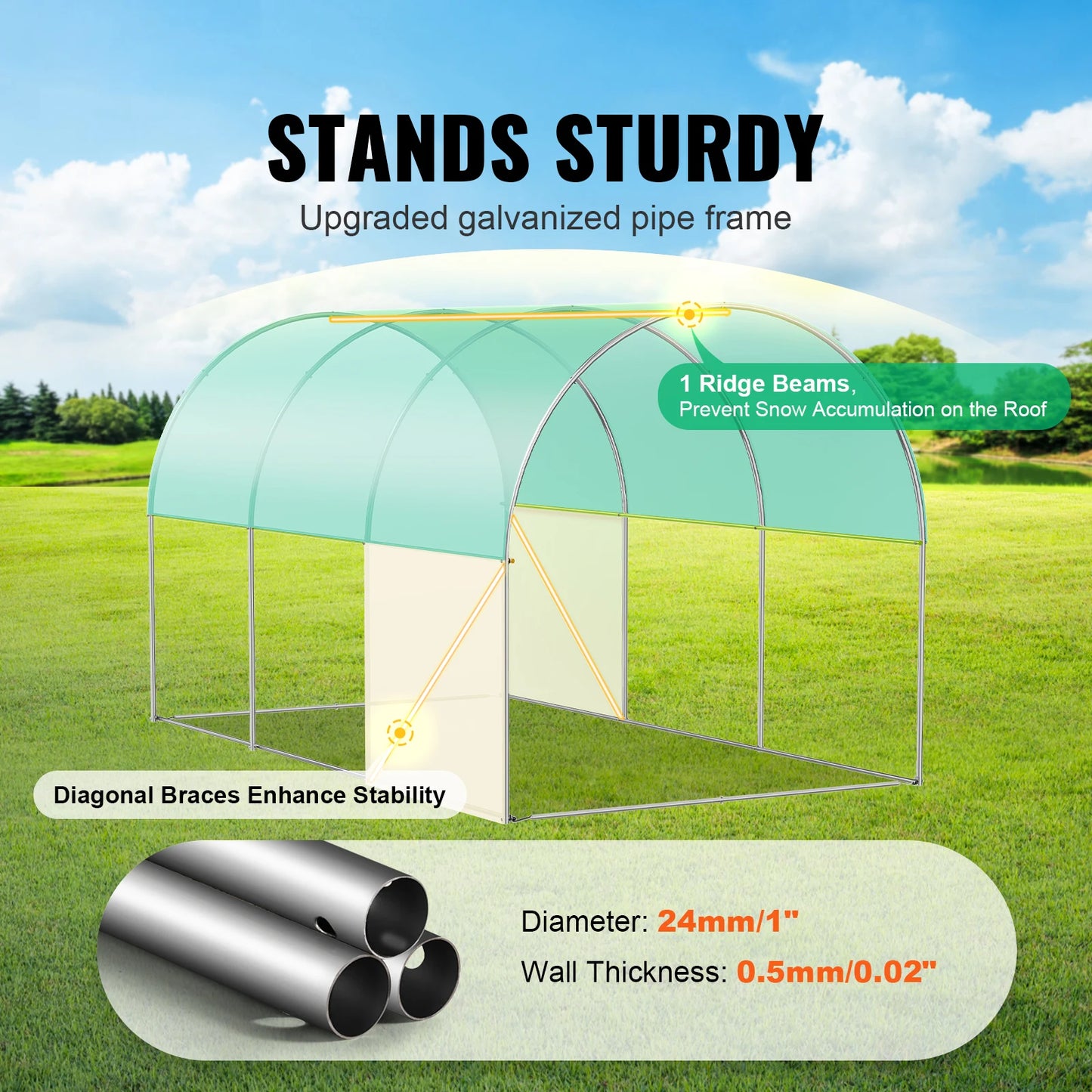 Walk-in Greenhouse Hoop House  Plant Hot House with Steel Frame Roll-up Zipper Door