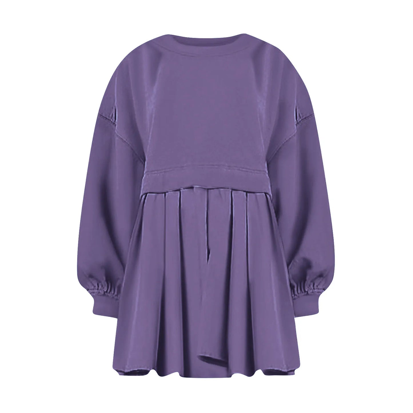 Women Sweatshirt Dress Long Sleeve Crewneck Pullover Loose Fit Tops Pleated Sweatshirts Dresses