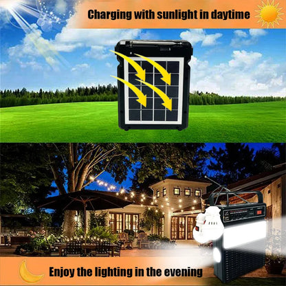 Portable outdoor camping solar lighting radio Bluetooth speaker, with two light bulbs and multiple lighting modes