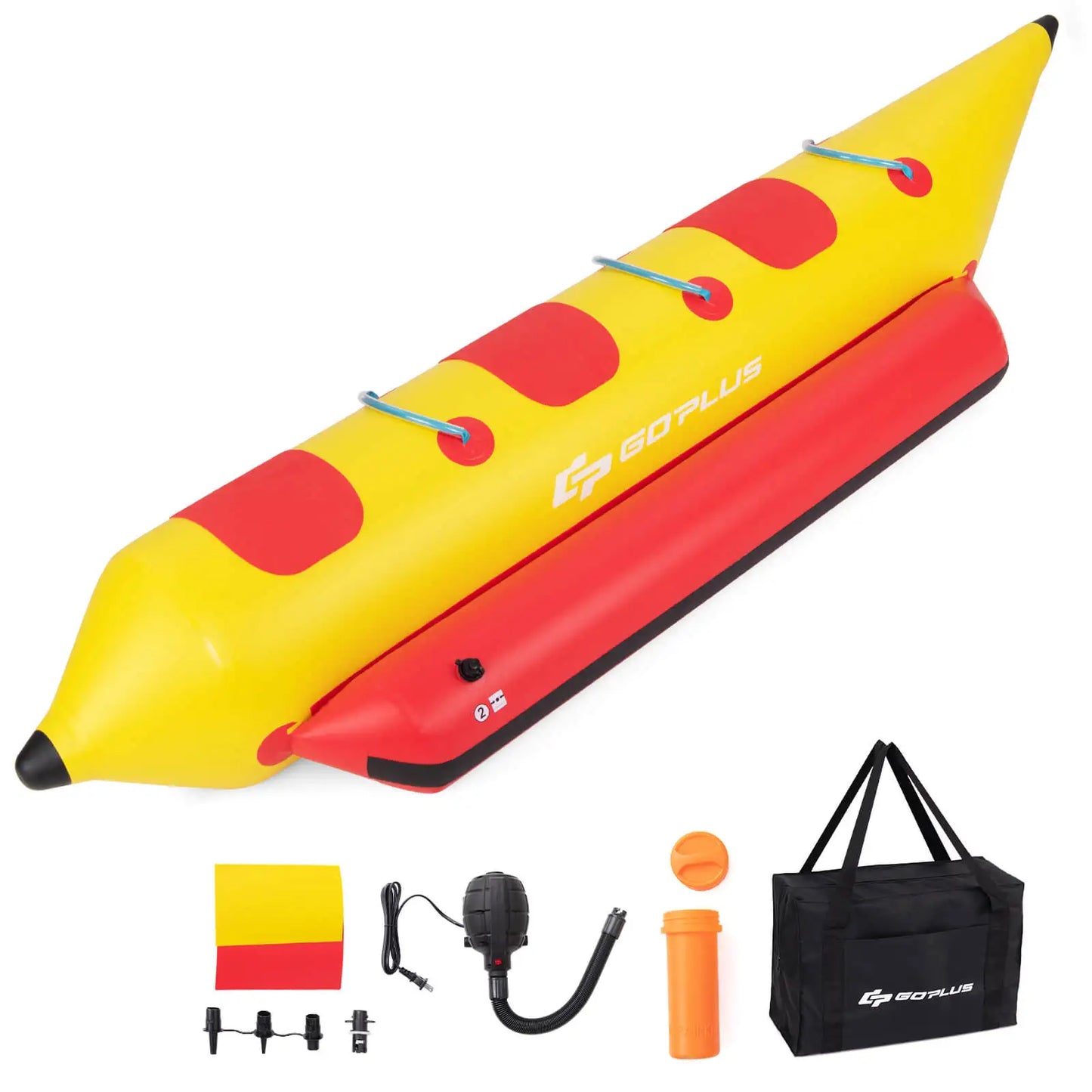 3-Person Inflatable Banana Boat w/ Boating and Water Sports Electric Air Pump