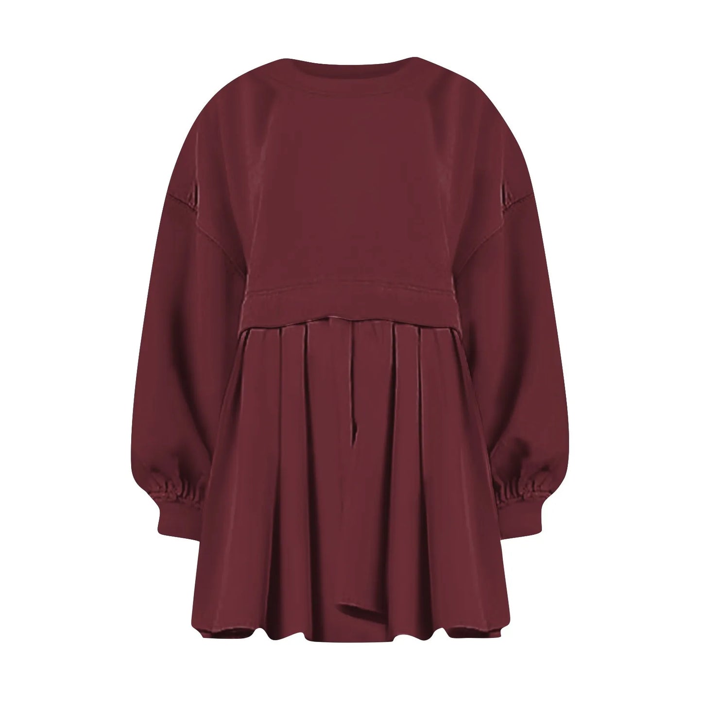 Women Sweatshirt Dress Long Sleeve Crewneck Pullover Loose Fit Tops Pleated Sweatshirts Dresses