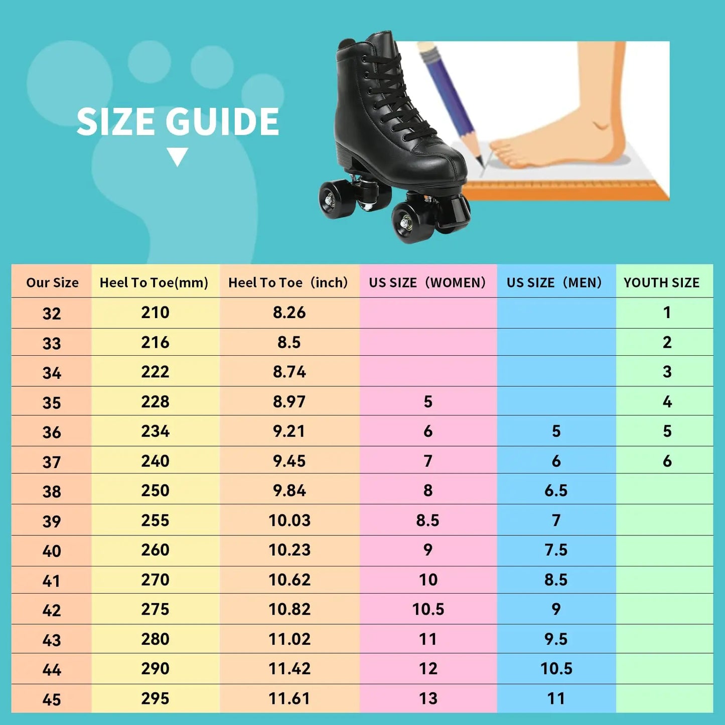 Double-Row Roller Skate Shoes Quad Sneakers Beginner Men Women Outdoor Skating  Size 34-45 Pu Leather