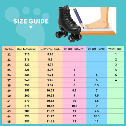 Double-Row Roller Skate Shoes Quad Sneakers Beginner Men Women Outdoor Skating  Size 34-45 Pu Leather