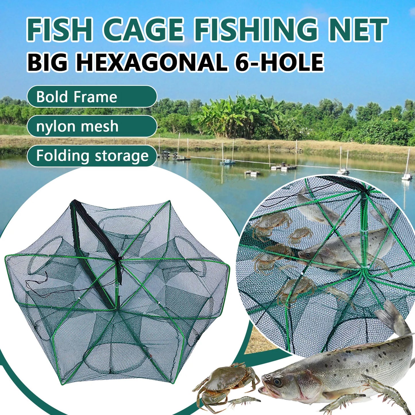 Folding cage new style fishing trap f shrimp crayfish crab fishing net nylon material