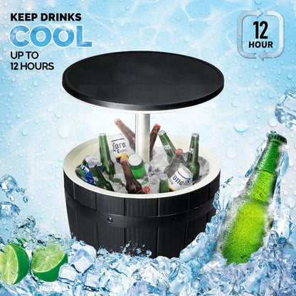 10Gallon Black Four Leg Ice Bucket Plastic Side Table Outdoor Beverage Cooler Portable Drink Storage Patio Party BBQ Camping