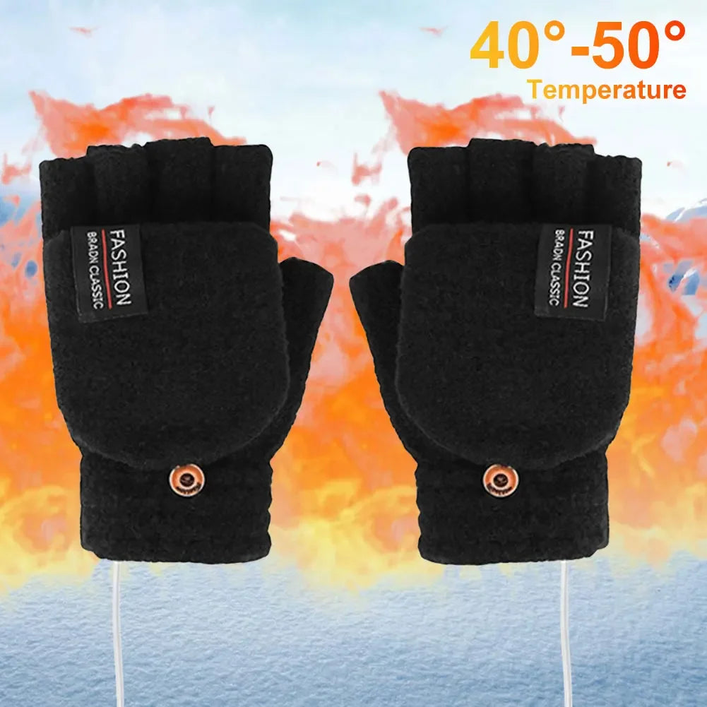 USB Electric Heated Gloves Touchscreen Double-Sided Heating Gloves Fingerless Hands Warmer