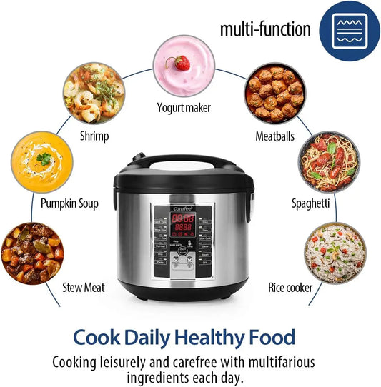 Rice Cooker, Slow Cooker, Steamer, Stewpot, Sauté All in One (12 Digital Cooking Programs) Multi Cooker (5.2Qt ) Large Capacity.