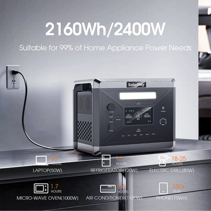 Portable Power Station Battery with 2400W (4800W Peak) AC Output Solar Generator