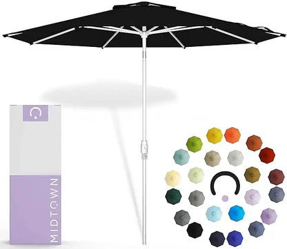 8 Ft. Patio Umbrella Polyester Fabric - Fiberglass Ribs, Auto-Tilt Aluminum Frame